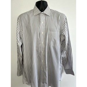 Kenneth Gordon Men's Button Down Striped Shirt Classic Finest Cotton Large 16-34